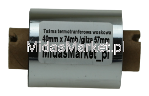 Taśma woskowa 40x74/57 (40mm x 74mb gilza 57mm)/ termotransferowa kalka folia barwiąca ribbon wax do drukarki Zebra ZD611t